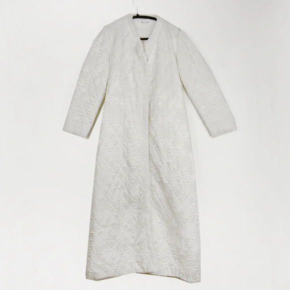 Vintage 50’s Christian Dior Floral Quilted Ivory White Button Satin Robe Medium - Picture 6 of 9